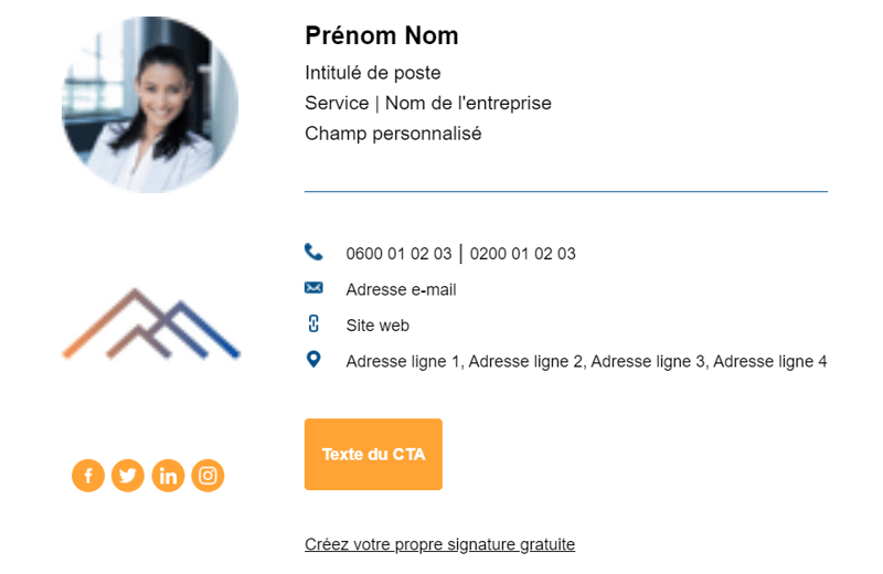 Exemple signature hubspot avec photo, logo et CTA