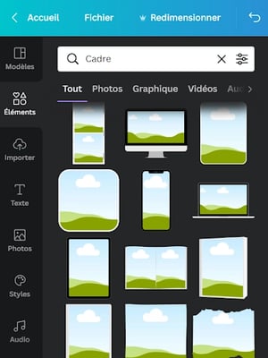 creer couverture ebook - canva choix du cadre