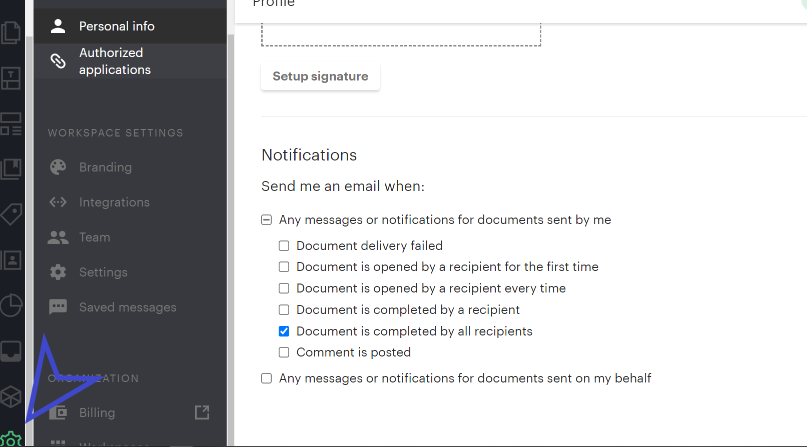 notification pandadoc settings