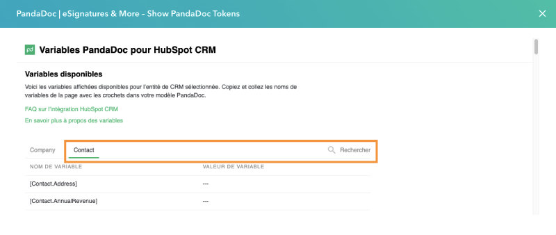 pandacod hubspot champ de contact