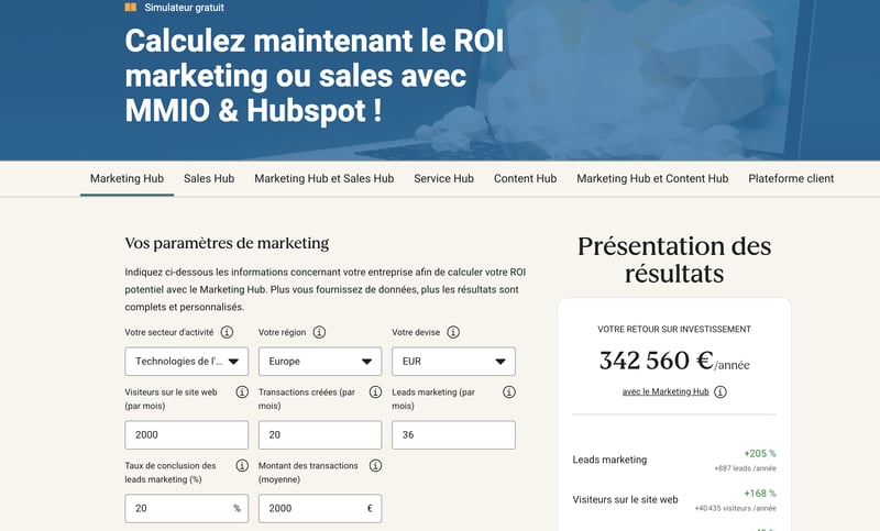 calculateur de roi marketing hubspot