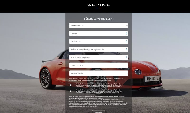 landing page automobile